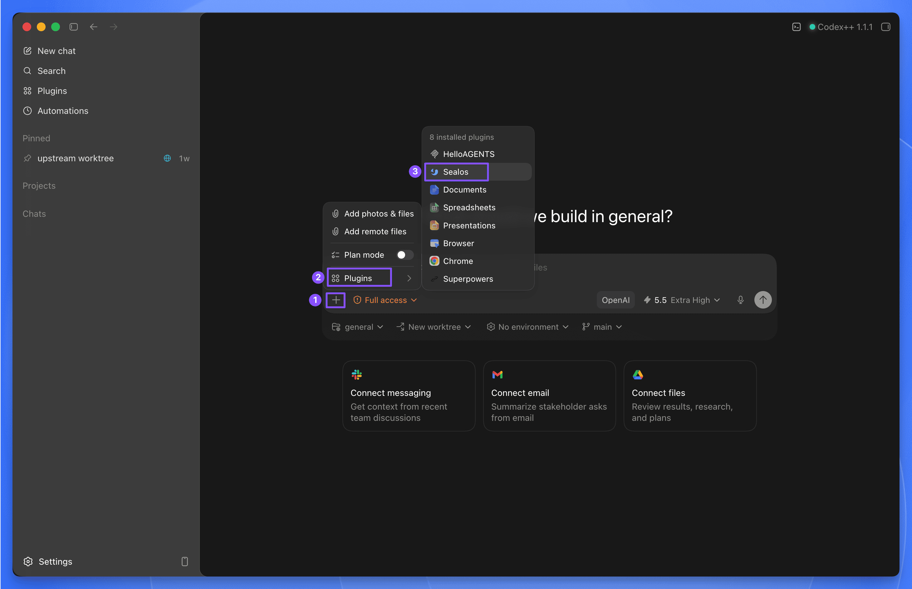 Selecting the Sealos plugin in Codex App