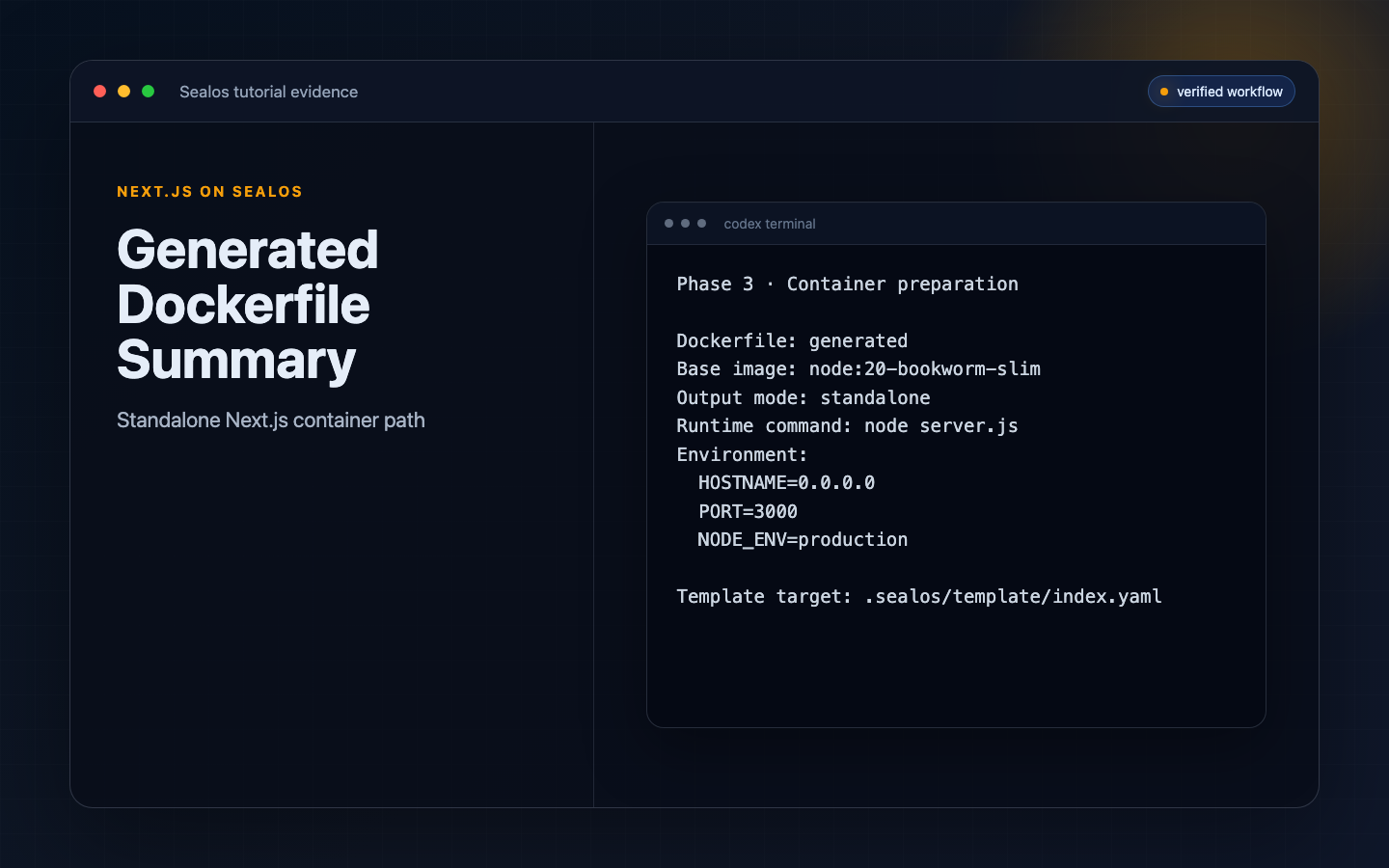 Generated Dockerfile summary for a Next.js app