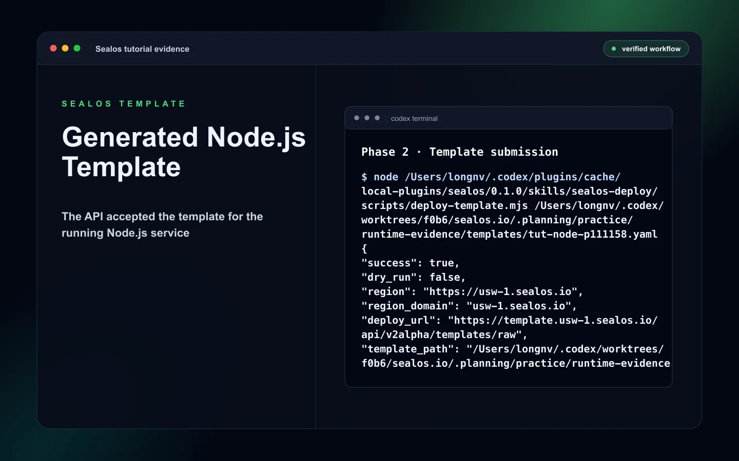 Node.js generated container start command and template port summary