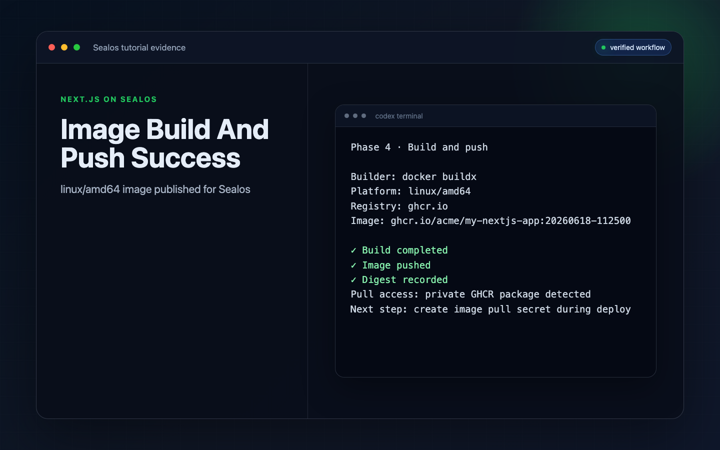 Successful image build and push output