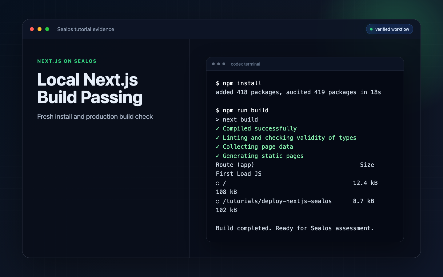Local Next.js build passing in the terminal