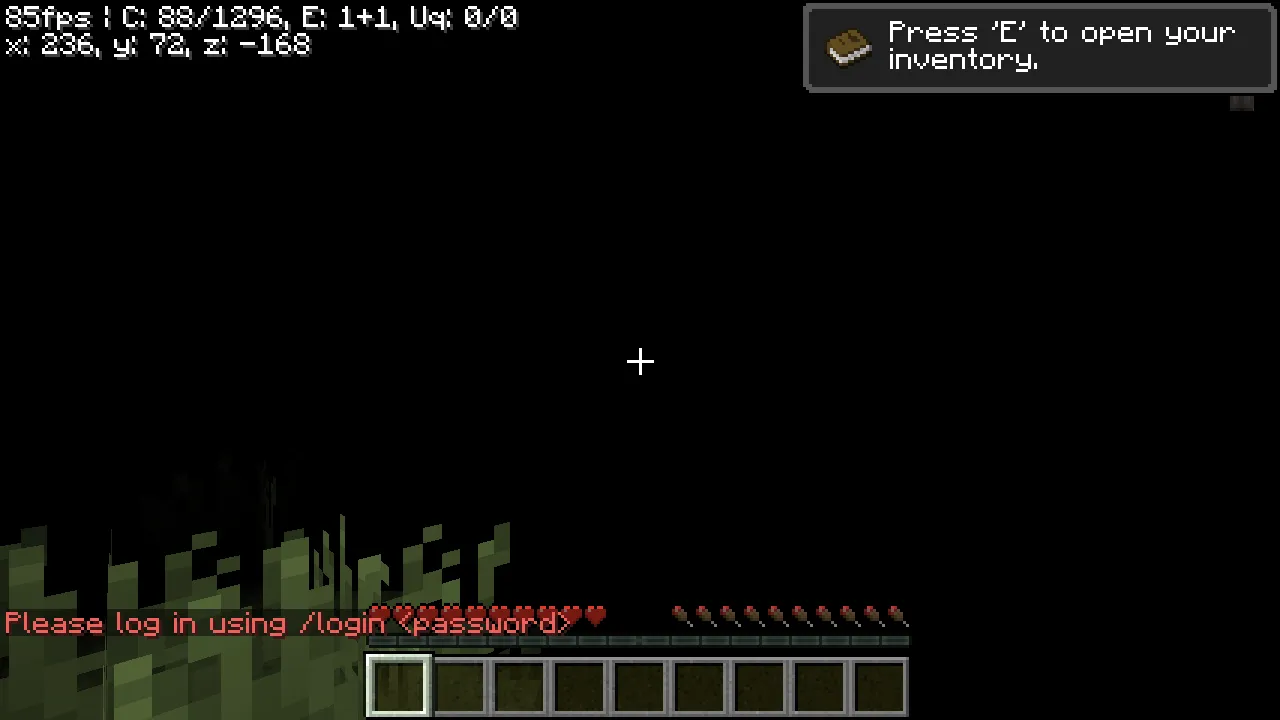 Rejoined Eaglercraft session showing the Please log in using /login password prompt after the container was recreated against the same data directory.