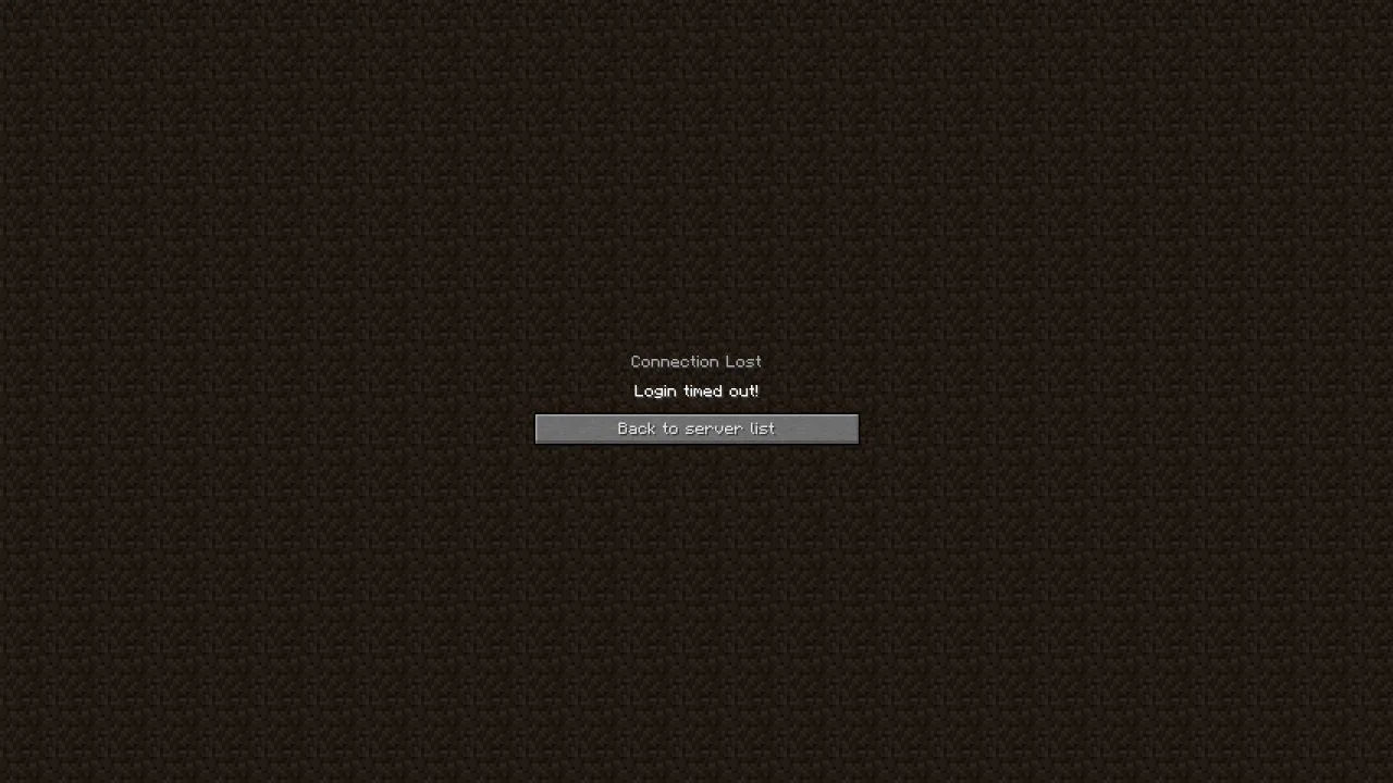 Eaglercraft browser client displaying the Login timed out error screen after the registration window expires.
