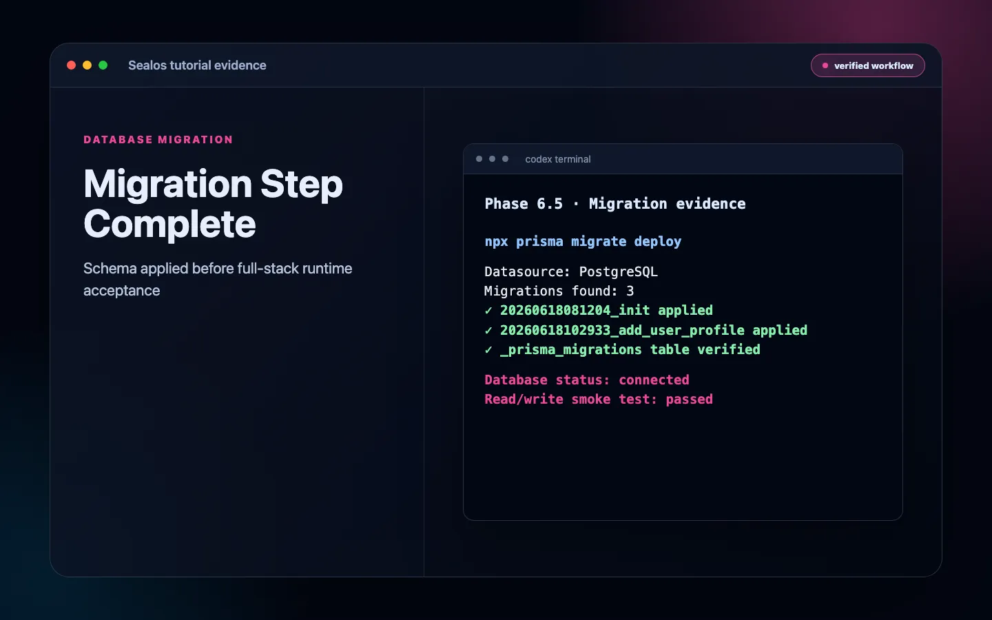 Migration step completing during Sealos deployment