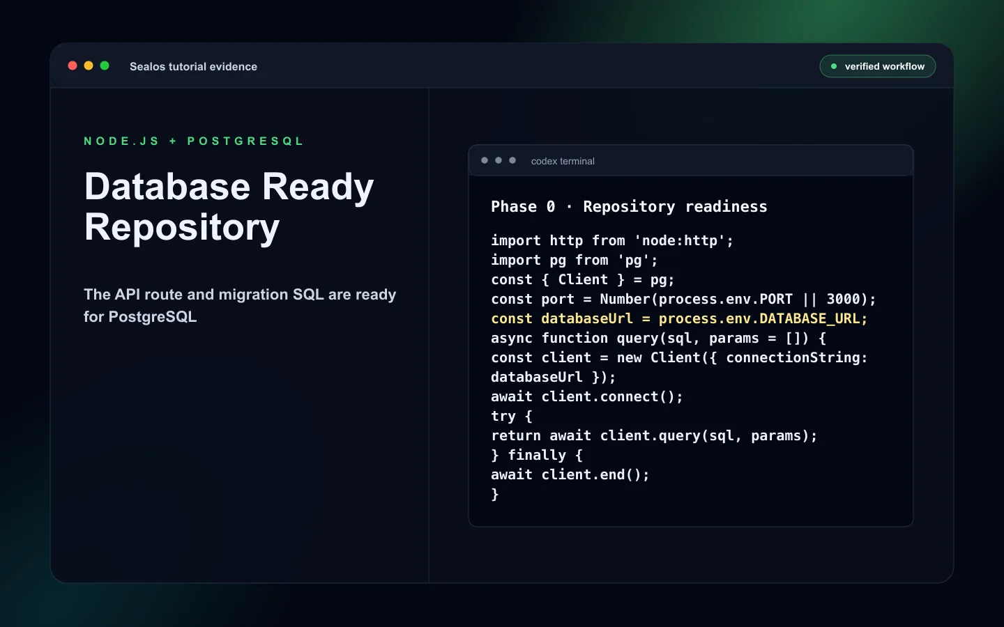 Node.js database-ready repo with env examples and migration scripts