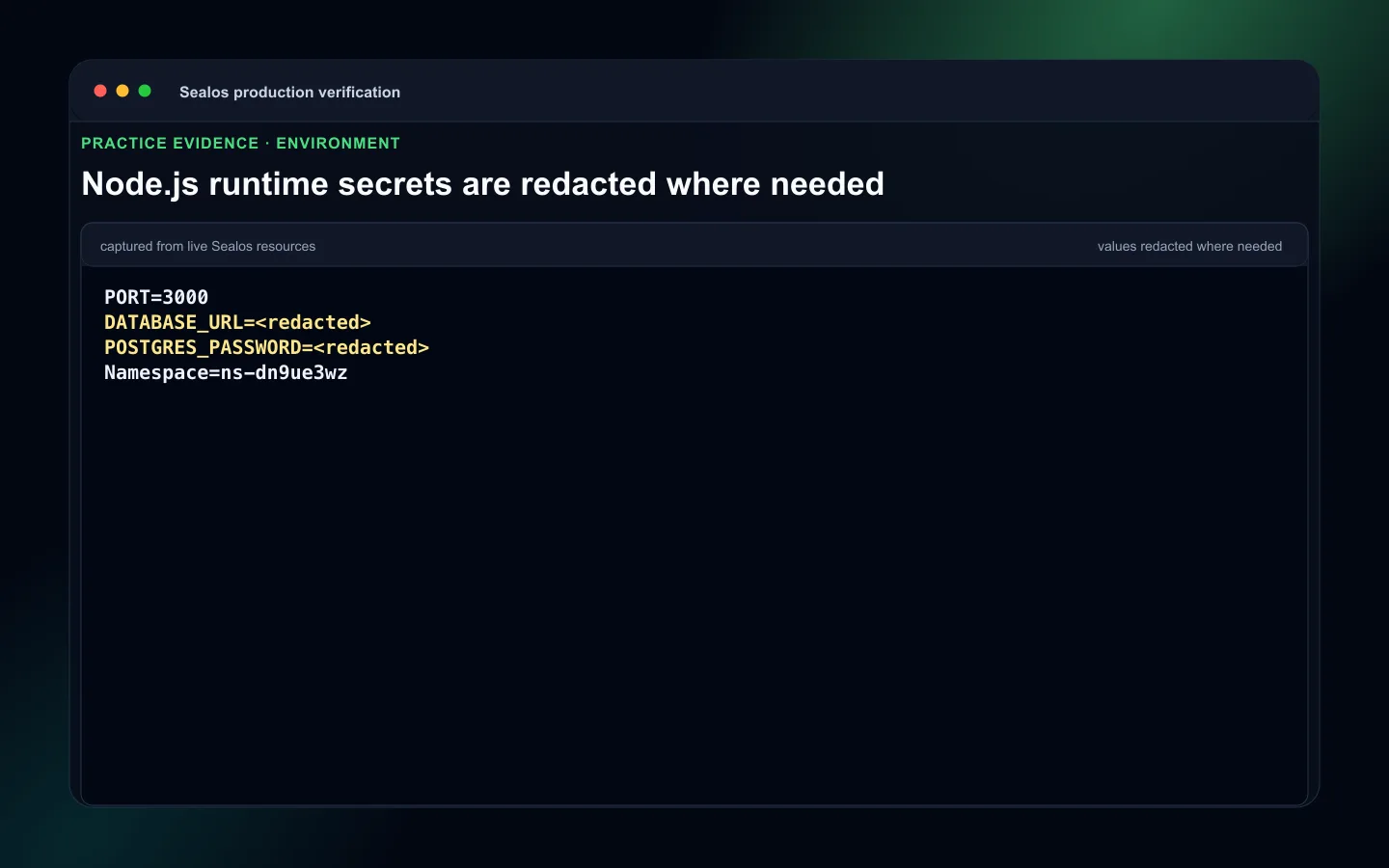 Node.js production redacted environment sources