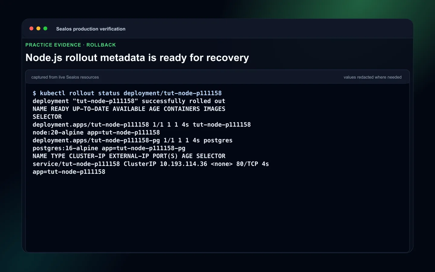 Node.js rollback readiness using previous image tags