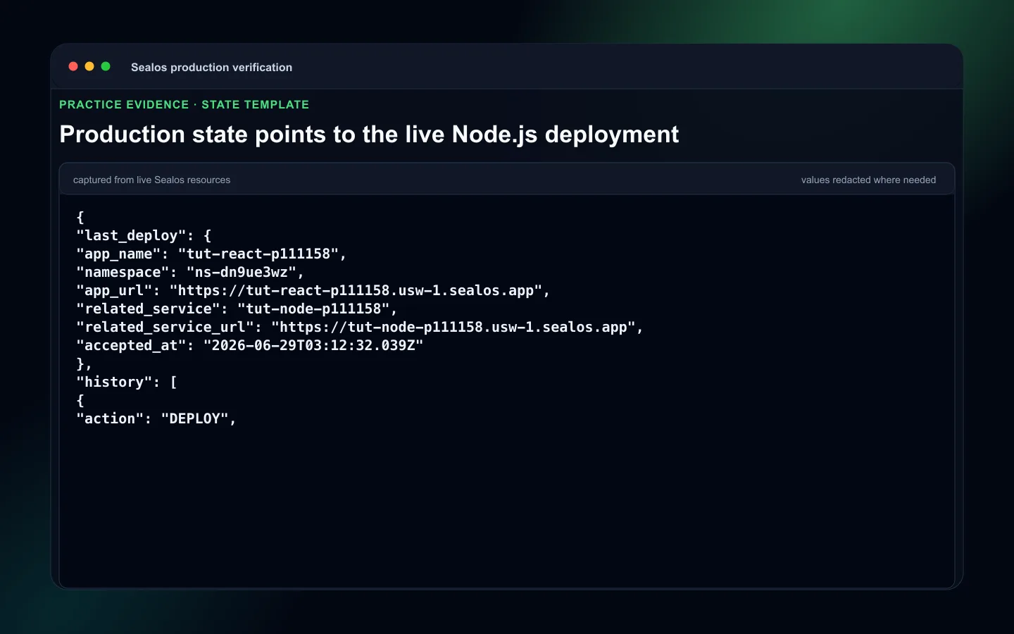 Node.js production .sealos state and template review