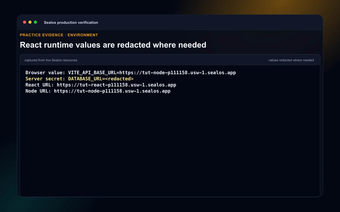 React production environment sources with VITE values separated from API secrets